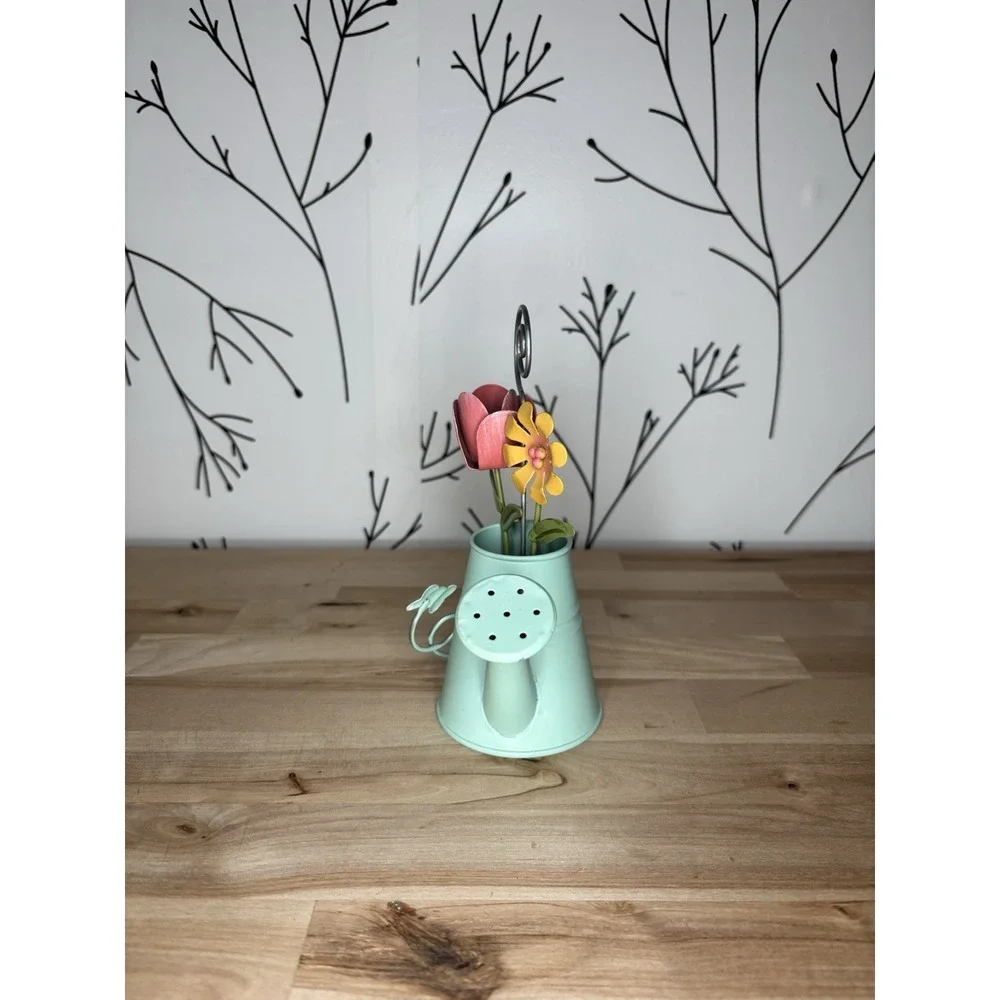 Watering‎ Can Photo Holder Flowers Bee Whimsical Mint Green